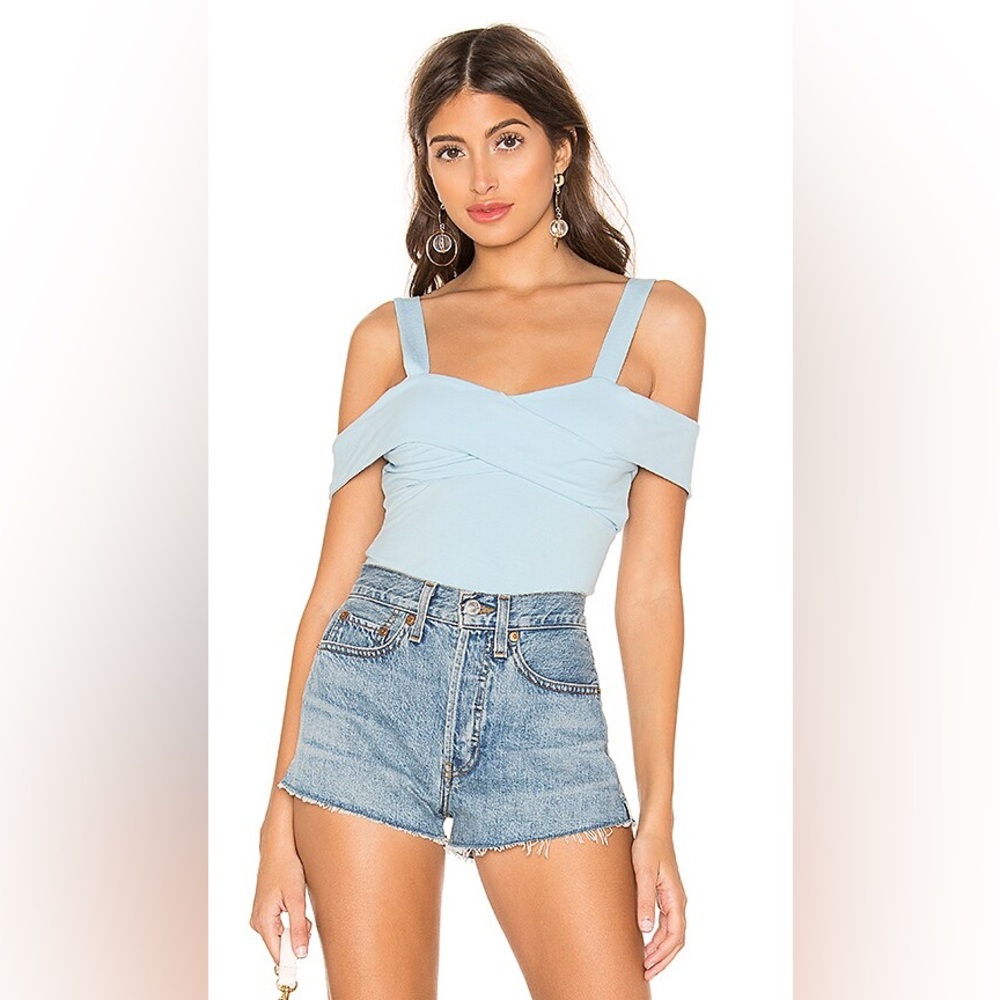 Revolve “SuperDown” Evie Off The Shoulder Light Blue Bodysuit